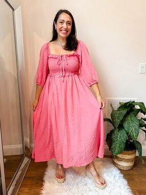Cupshe Pink Smocked Square-Neck Maxi Dress